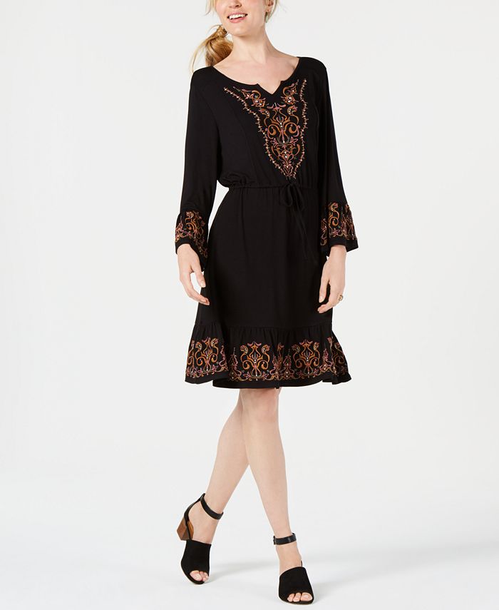 Embroidered lantern sleeve dress top