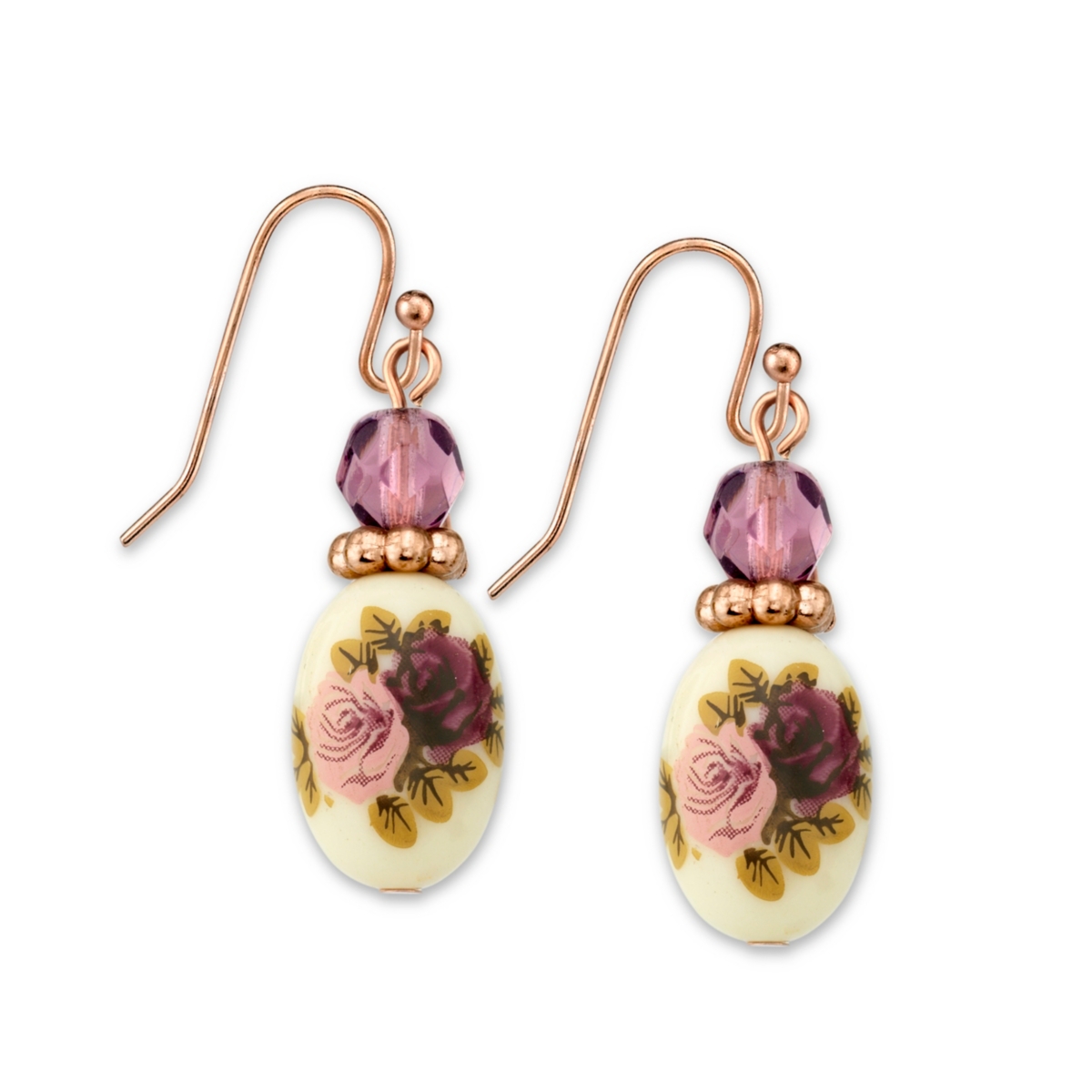 2028 Rose Gold Tone Purple Crystal Bead Flower Drop Earrings In Multi