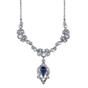 image of Downton Abbey Silver-Tone Blue Color and Crystal Belle Epoch Drop Necklace 16