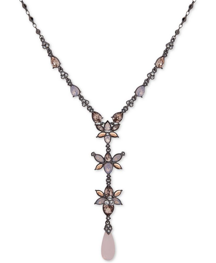 Jenny Packham Hematite Tone Crystal Lariat Necklace 16