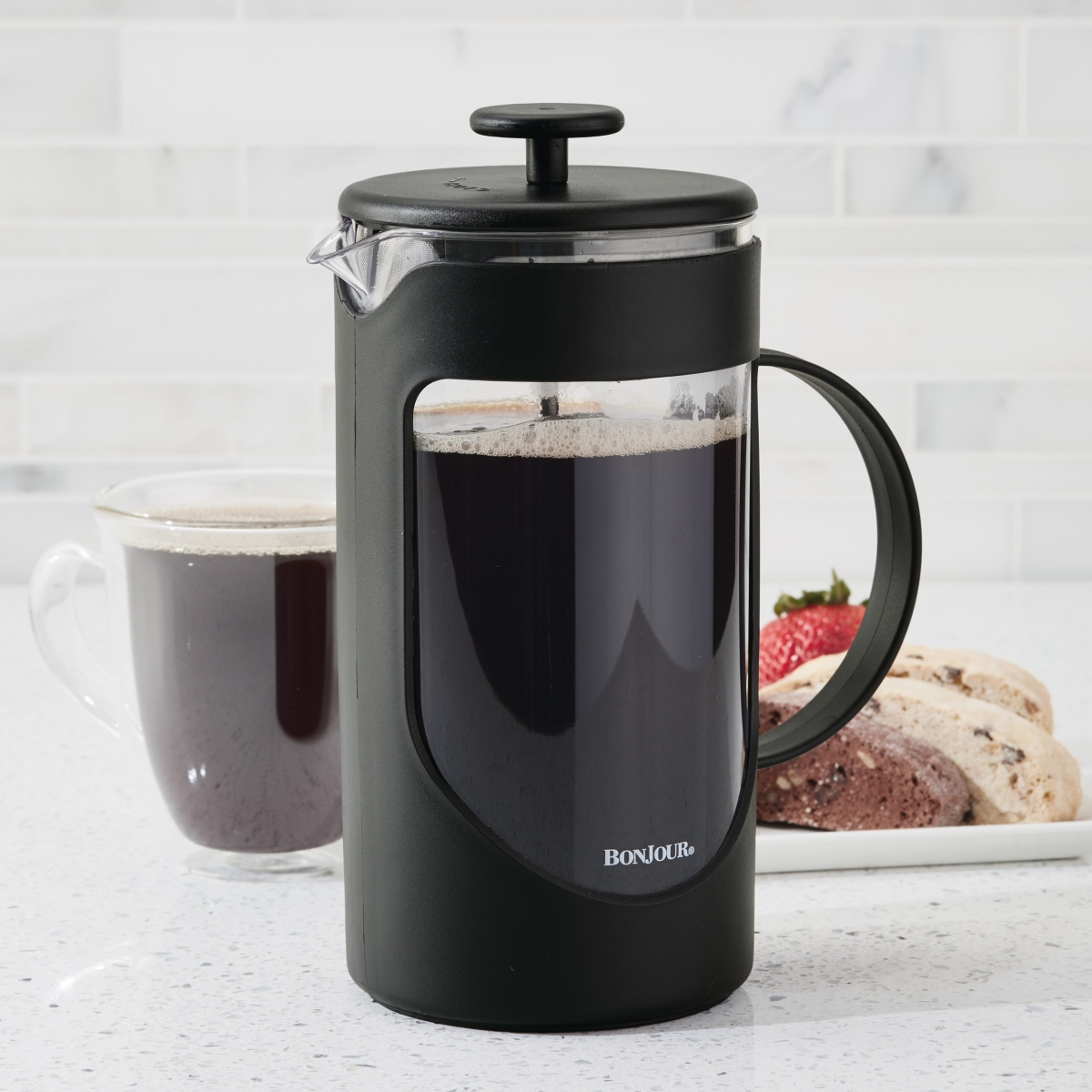 BonJour Coffee Unbreakable Plastic French Press with Lock and Toss Filter