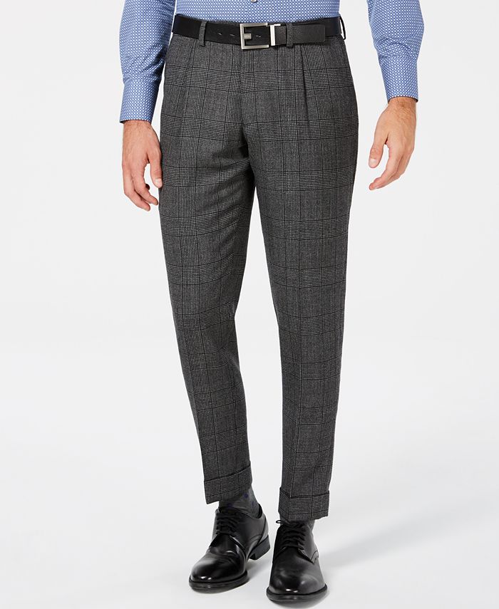 Tallia Men's Slim-Fit Charcoal Plaid Wool Suit Pants & Reviews - Pants ...