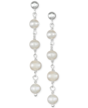 image of Cultured Freshwater Pearl (5-5-1/2mm) Chain Drop Earrings in Sterling Silver