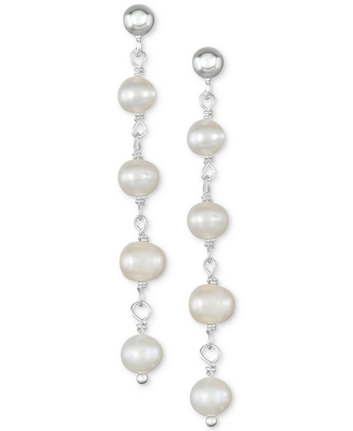 Macy's - Cultured Freshwater Pearl (5-5-1/2mm) Chain Drop Earrings in Sterling Silver