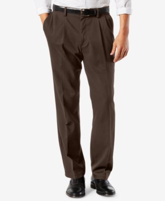 Men's Easy Classic Pleated Fit Khaki Stretch Pants