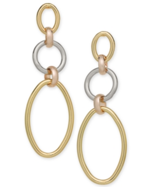 image of Alfani Tri-Tone Linked Hoop Triple Drop Earrings, Created for Macy-s