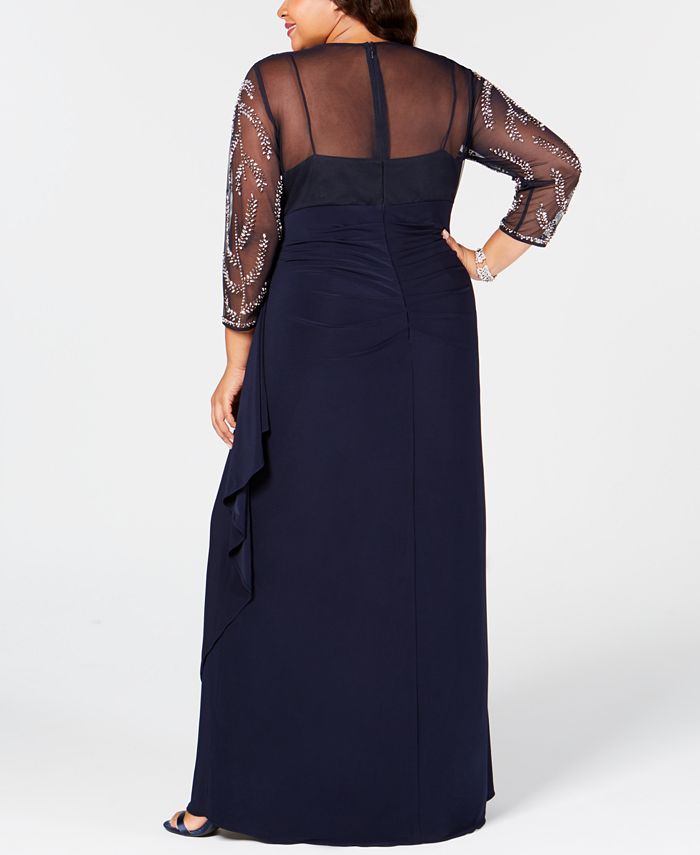 Betsy & Adam Plus Size Beaded Ruched Gown - Macy's