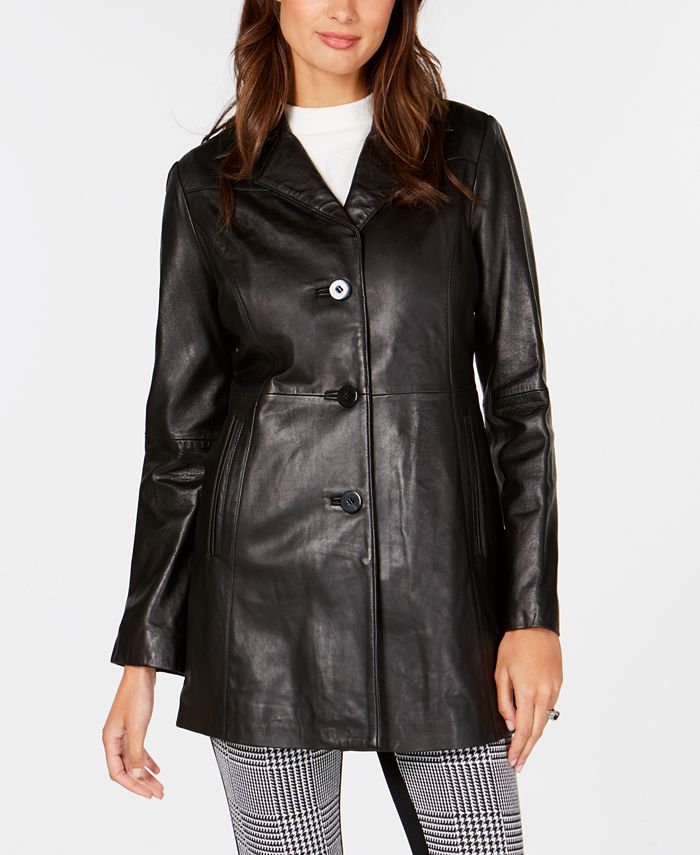 Anne Klein Petite Single-Breasted Leather Jacket - Macy's