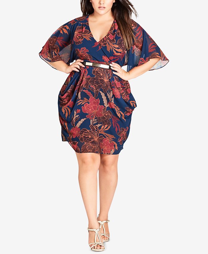 City Chic Trendy Plus Size Belted Floral-Print Dress - Macy's