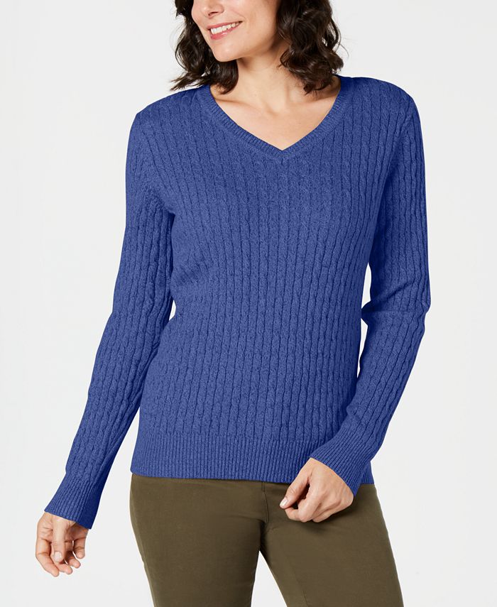 Karen Scott Petite Cotton Cable-Knit Sweater, Created for Macy's ...