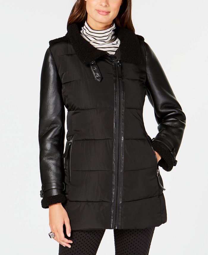 Calvin Klein Mixed-Media Hooded Puffer Coat & Reviews - Coats & Jackets -  Women - Macy's