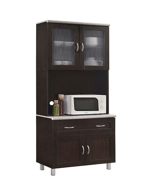 Hodedah Kitchen Cabinet With Top And Bottom Enclosed Cabinet Space