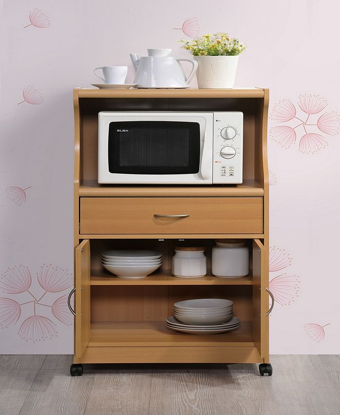 Hodedah Microwave Kitchen Cart in Beech Macy's