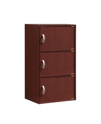 Hodedah - 3-Shelf, 3-Door Bookcase in Mahogany