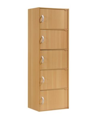 Hodedah - 5-Shelf, 5-Door Bookcase in Beech