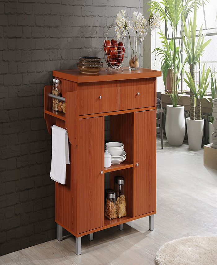 Hodedah Kitchen Island with Spice Rack plus Towel Holder in Cherry Macy's