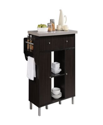 Hodedah HIK78CHOC-GREY Bamboo Kitchen Island With Spice Rack & Towel Holder | Rolling Cart With Drawers