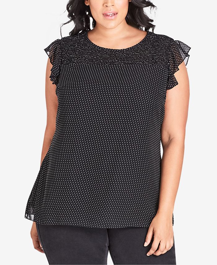City Chic Trendy Plus Size Dotted Smocked Top - Macy's