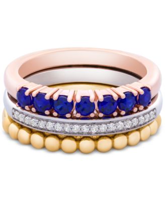 Macy's - 3-Pc. Set Lab-Created Ruby (5/8 ct. t.w.) & White Sapphire (1/10 ct. t.w.) Stack Rings in Sterling Silver, Gold-Plate & Rose Gold-Plate