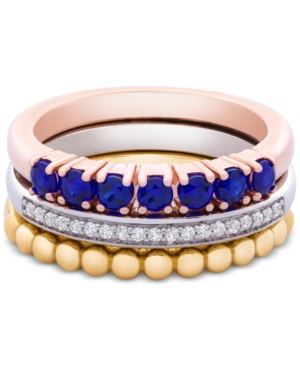 image of 3-Pc. Set Lab-Created Sapphire (5/8 ct. t.w.) & White Sapphire (1/10 ct. t.w.) Stack Rings in Sterling Silver, Gold-Plate & Rose Gold-Plate