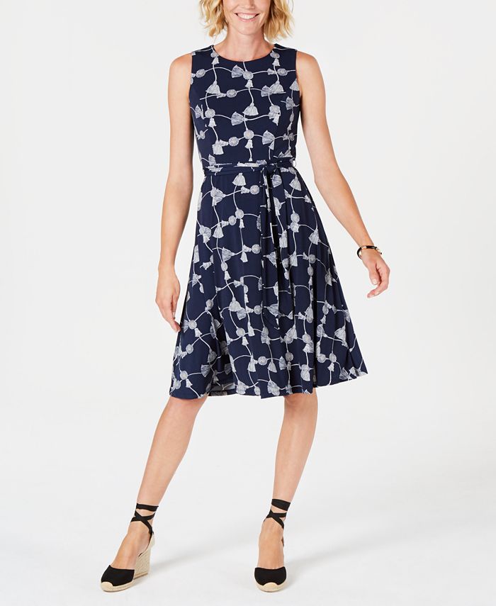 Charter Club Petite Printed Fit & Flare Dress, Created for Macy's - Macy's