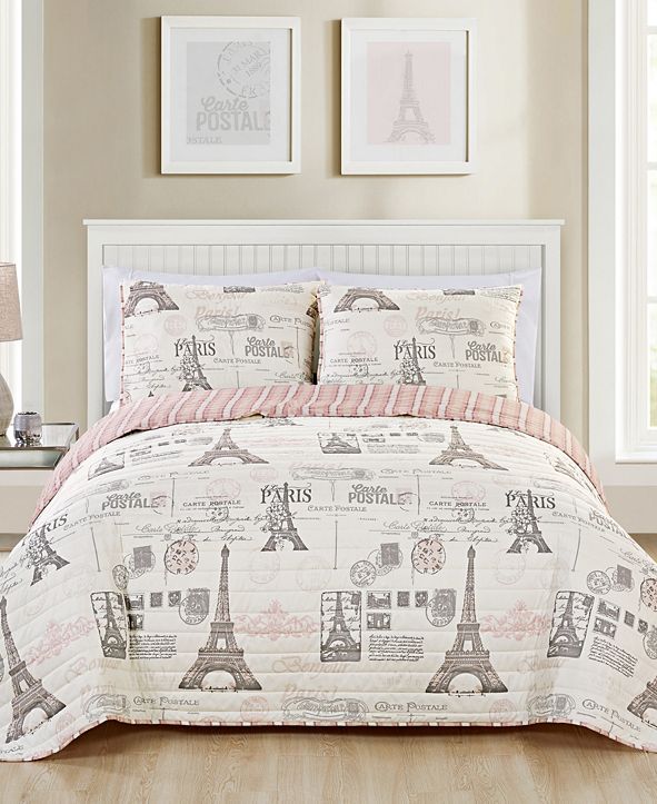 VCNY Home Carte  Postale Reversible 3 Pc Quilt Set 