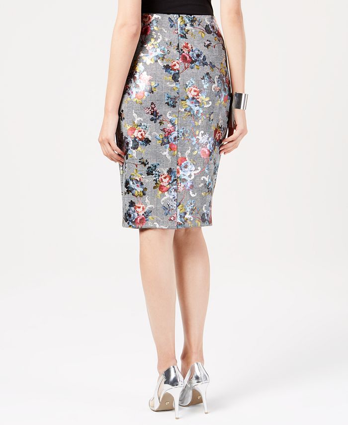 Thalia Sodi Metallic-Floral Plaid Pencil Skirt, Created for Macy's - Macy's