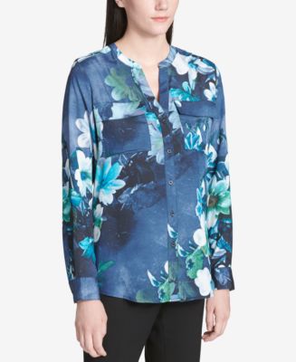 Calvin Klein Printed Tab-Sleeve Top - Orange XL