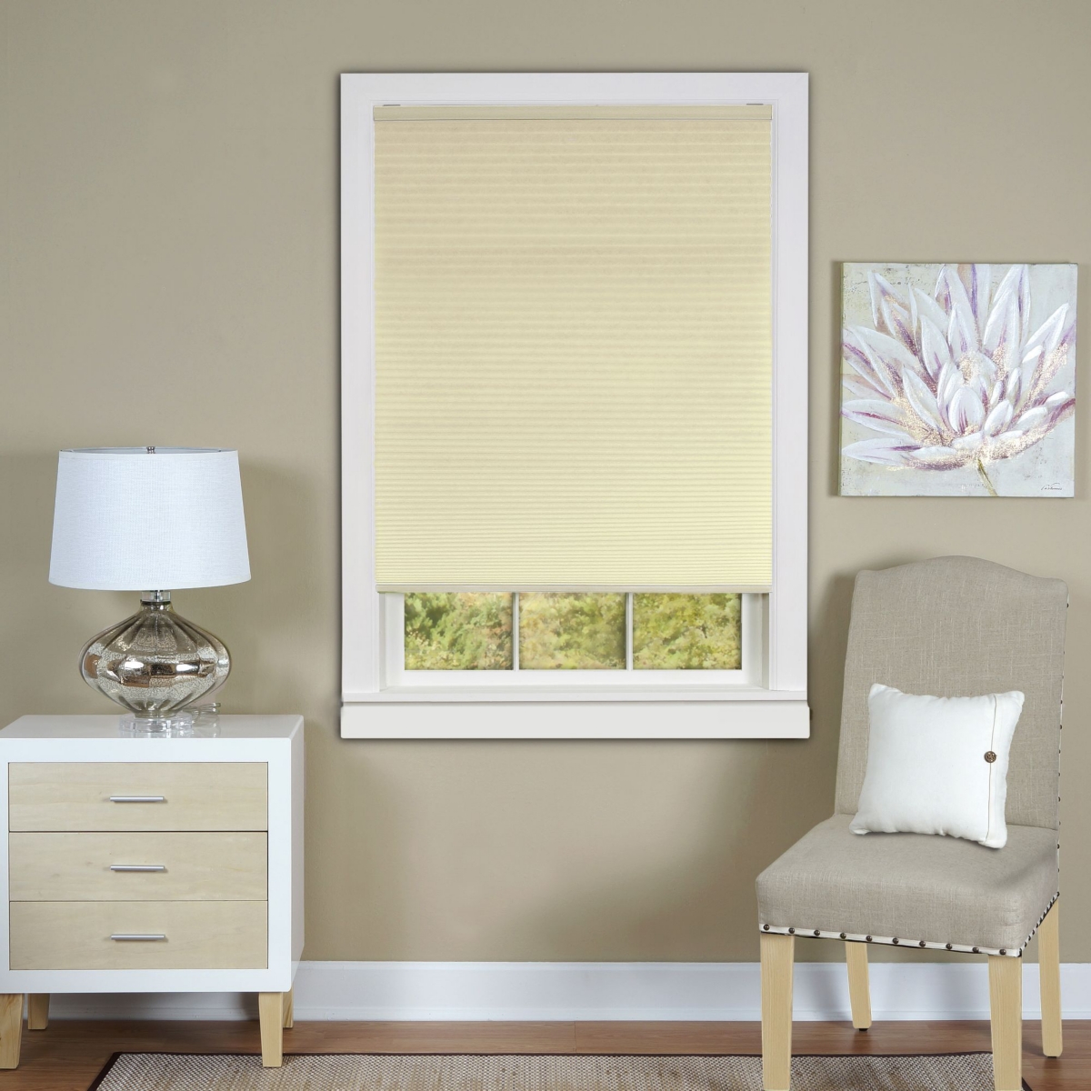Honeycomb Cellular Cordless Pleated Window Shade, 33" x 64" - Alabaster