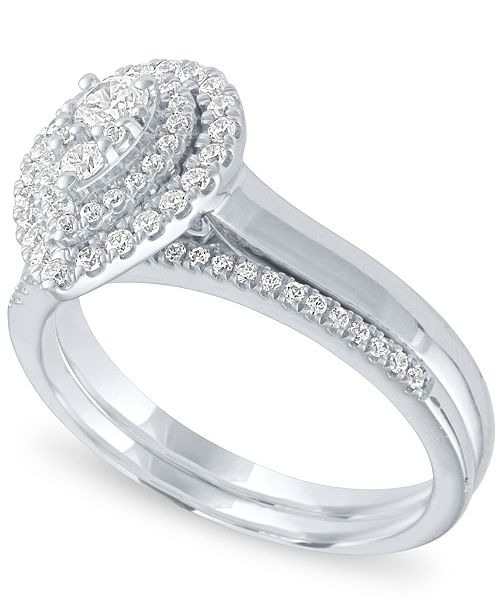 Macy S Diamond Pear Double Halo Cluster Bridal Set 1 2 Ct T W