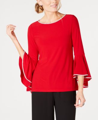 MSK Rhinestone-Trim Bell-Sleeve Top - Macy's