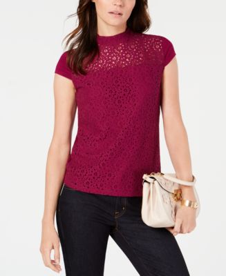 Tommy Hilfiger Lace Mockneck Top, Created for Macy's & Reviews - Tops ...