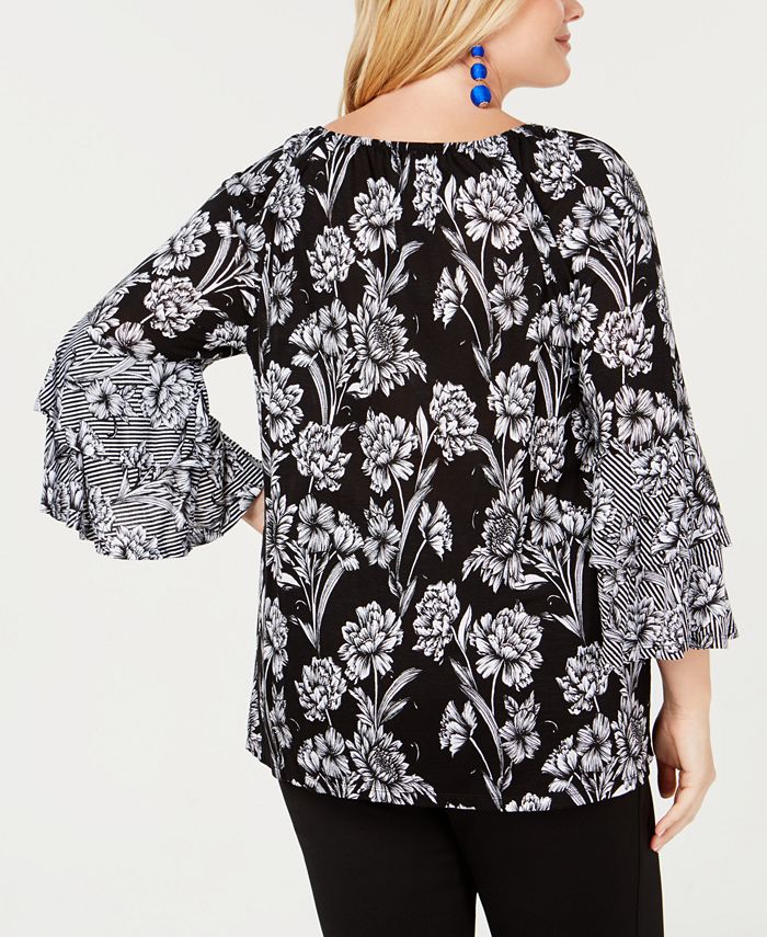 INC International Concepts I.N.C. Plus Size Bell-Sleeve Peasant Top ...