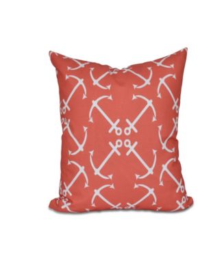 E by Design Anchor's Up 16 Inch Orange Decorative Nautical Throw Pillow ...