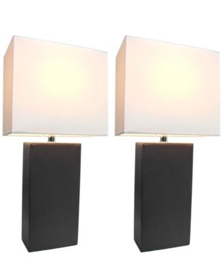 Elegant Designs 2 Pack Modern Leather Table Lamps with White Fabric Shades