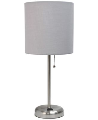 Lime Lights Stick Lamp with Charging Outlet and Fabric Shade