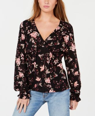 American Rag - Juniors' Printed Ruffled V-Neck Top