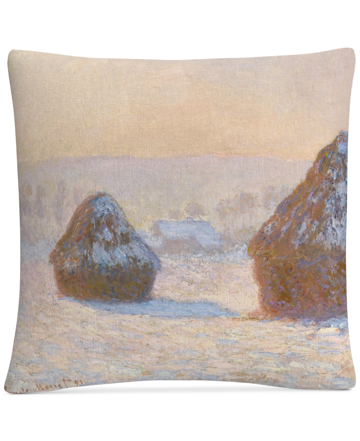 Claude Monet Wheatstacks Snow Effect In Morning Decorative Pillow, 16 x 16