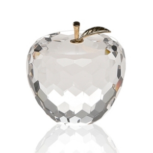 Badash Crystal Faceted Apple With Gold Stem Art Glass Sculpture In Clear
