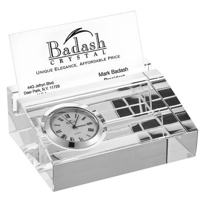 Badash Crystal - Biz Card holder w/Clock