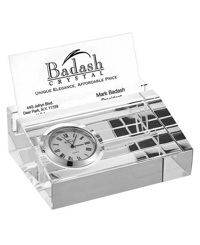 Badash Crystal Business Card Holder with Inlaid Clock Macy's