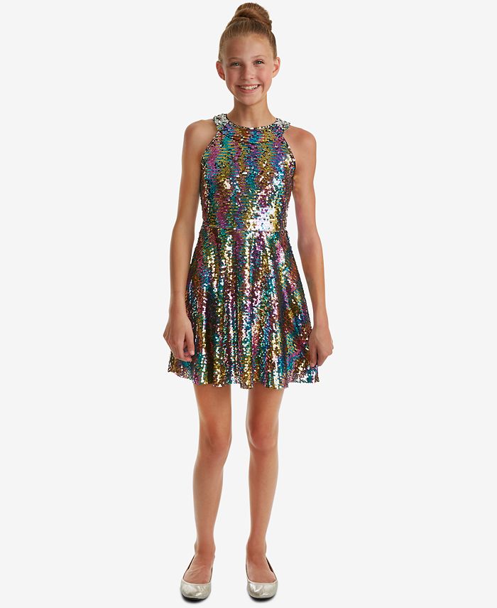 Rare Editions Big Girls Reversible Sequin Fit Flare Party Dress