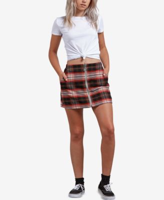 Volcom - Juniors' Frockickie Plaid Zip-Front Mini Skirt