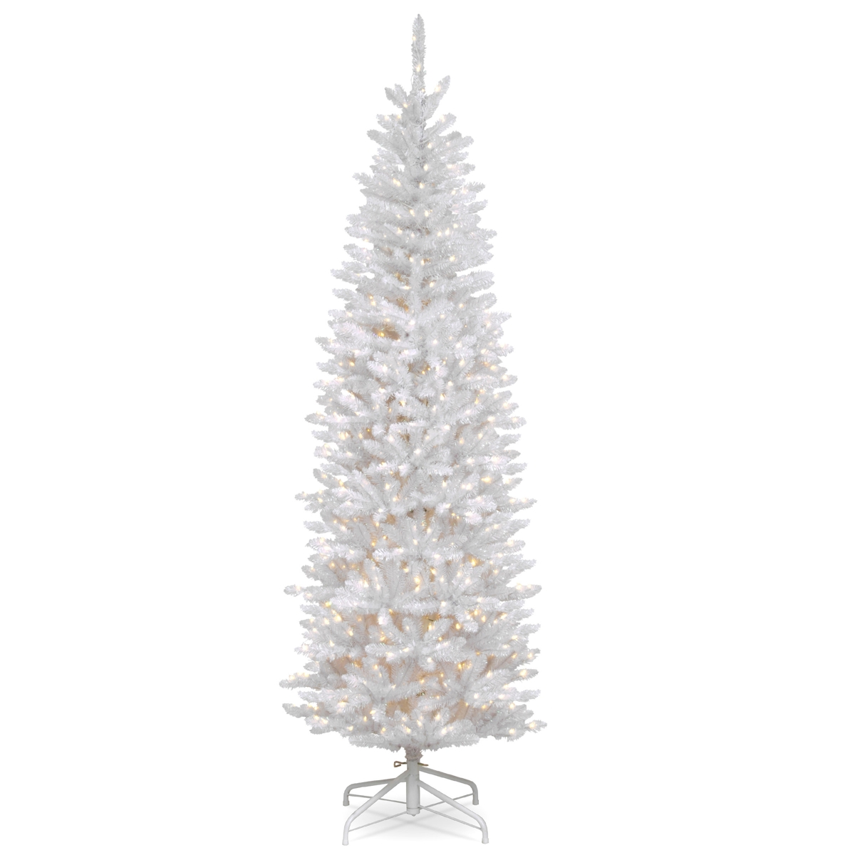National Tree 6.5' Kingswood White Fir Hinged Pencil Tree with 250 Clear Lights - White