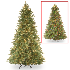 National Tree 7 5'Feel Real Tiffany Fir Hinged Tree with 750 Dual Color Led Lights