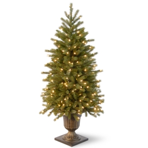 National Tree Company 4' Poly Jersey Fraser Fir Entrance Tree in Dark Bronze Plastic Pot with 100 Clear Lights-ul