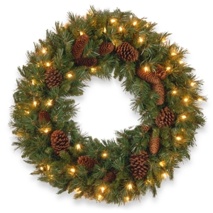 National Tree Company 24" Pine Cone Wreath with 50 Clear Lights