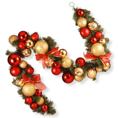 National Tree Company - 6' Gold and Red Mixed Ornament Garland
