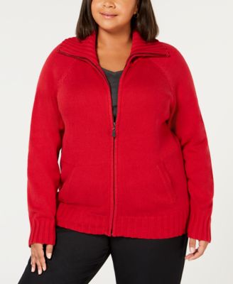 Karen Scott - Plus Size Wing-Collar Zip Cardigan