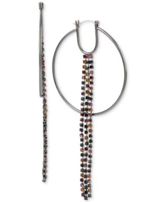 BCBGeneration - Hematite-Tone Hoop & Crystal Fringe Drop Earrings